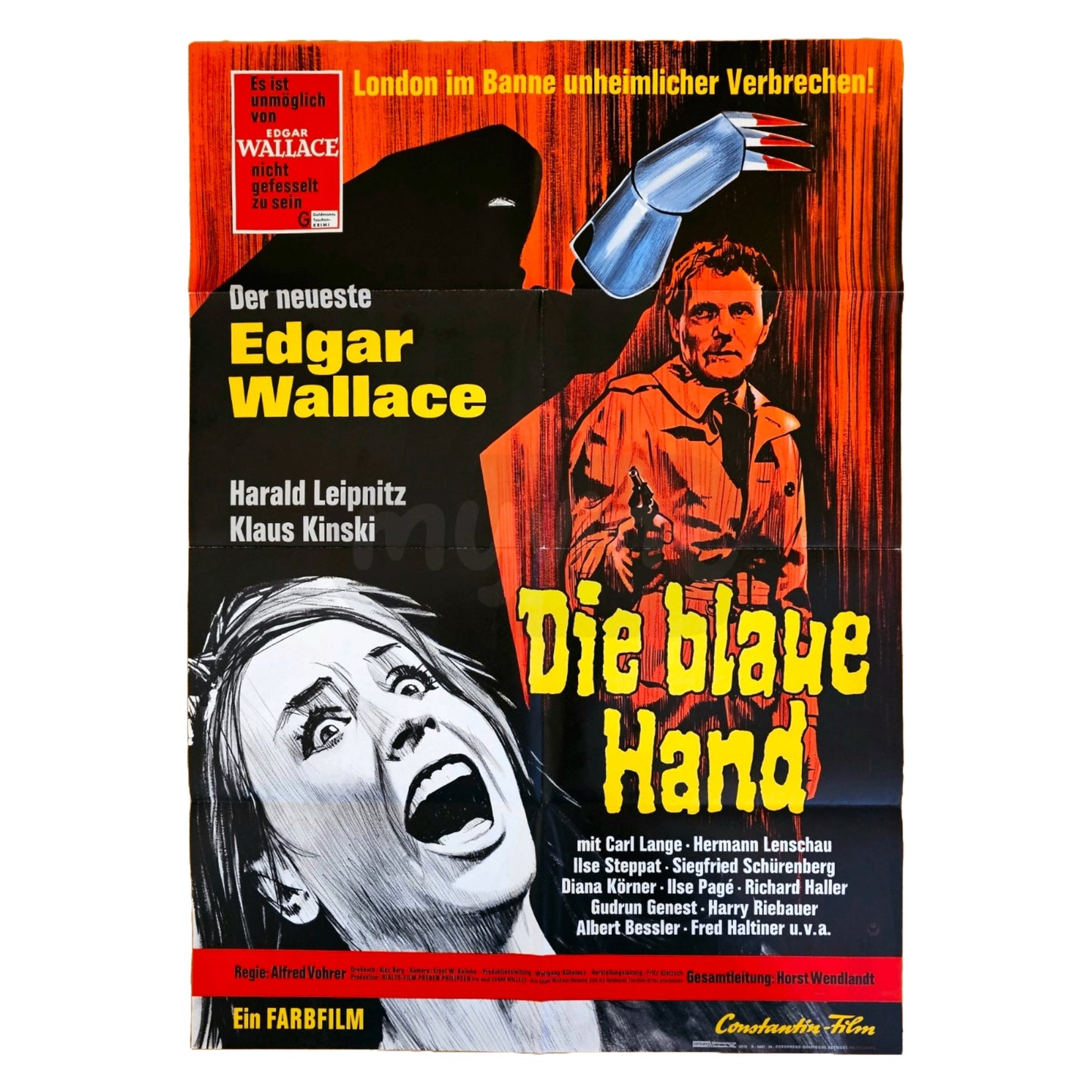 Edgar Wallace Die blaue Hand 1967 Original Filmplakat A1 (Deutsch)