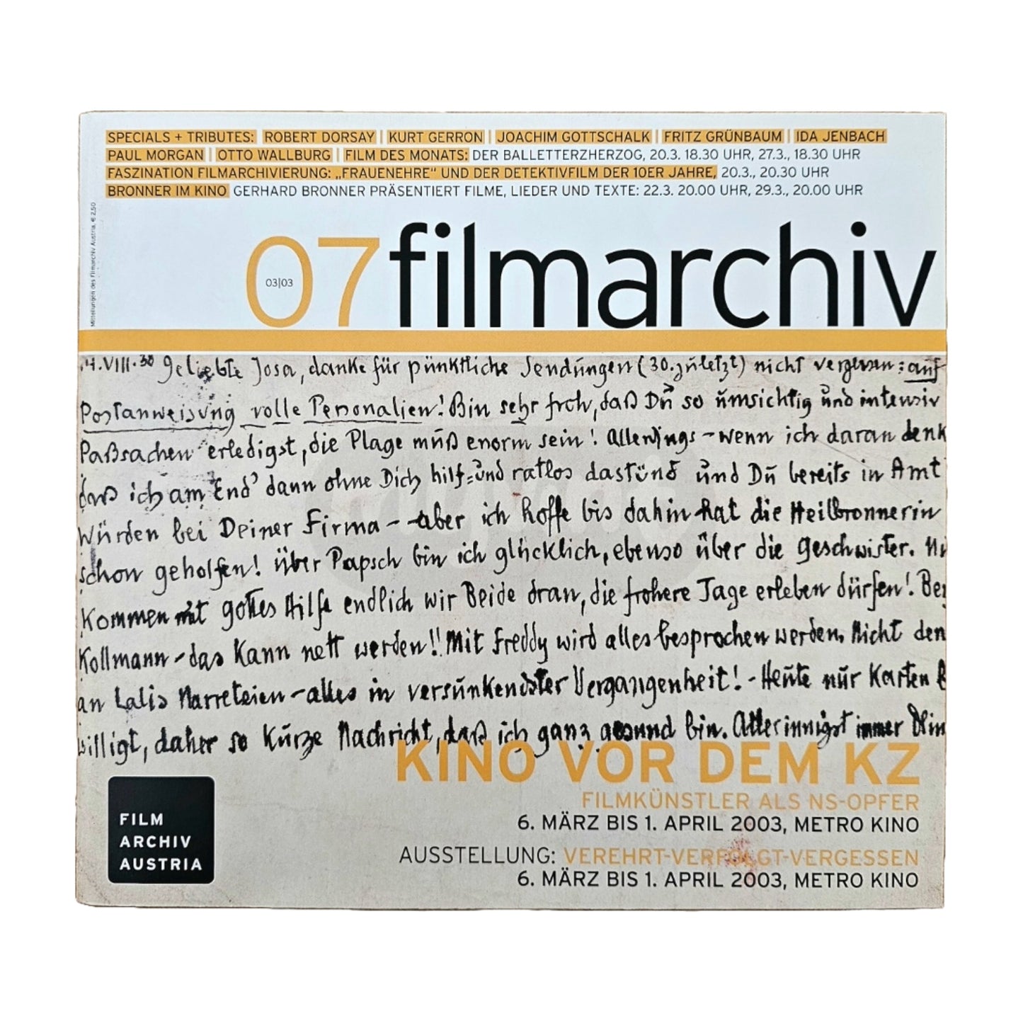 Filmarchiv Austria 07 Filmzeitschrift (3/03) Kino vor dem KZ 2003
