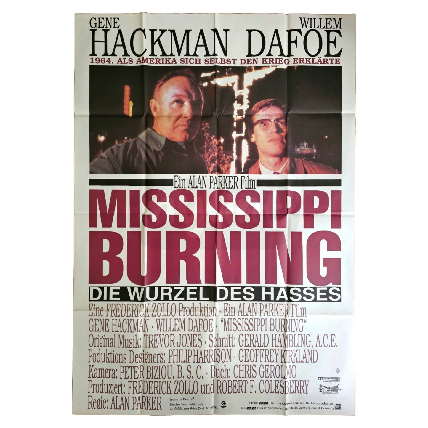 Mississippi Burning 1988 Gene Hackman Willem Dafoe Original Filmplakat A0 (Deutsch)