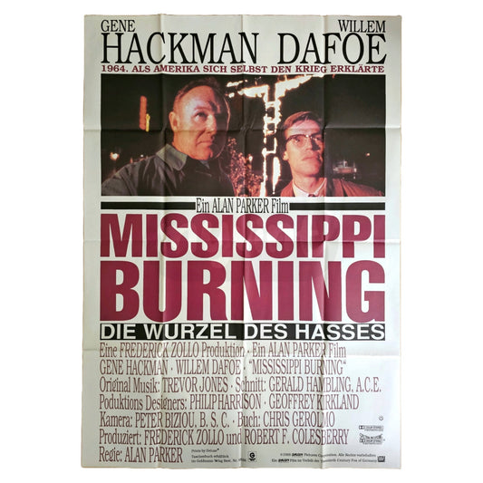 Mississippi Burning 1988 Gene Hackman Willem Dafoe Original Filmplakat A0 (Deutsch)